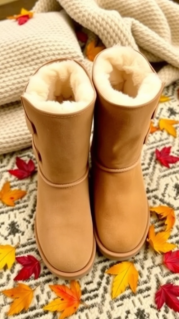 Juicy Couture UGG Boots Juicy Couture UGG boots in soft suede on a cozy rug with autumn leaves.